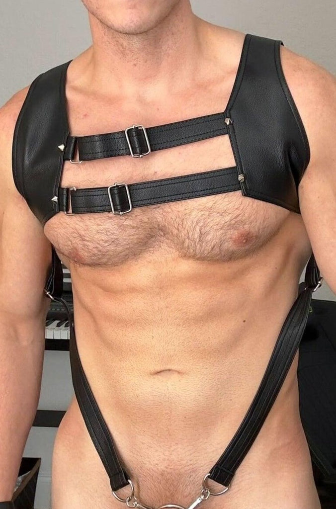 Forever-Naughty Vegan Leather Harness w/ Cock Ring Suspenders - JJ Malibu 