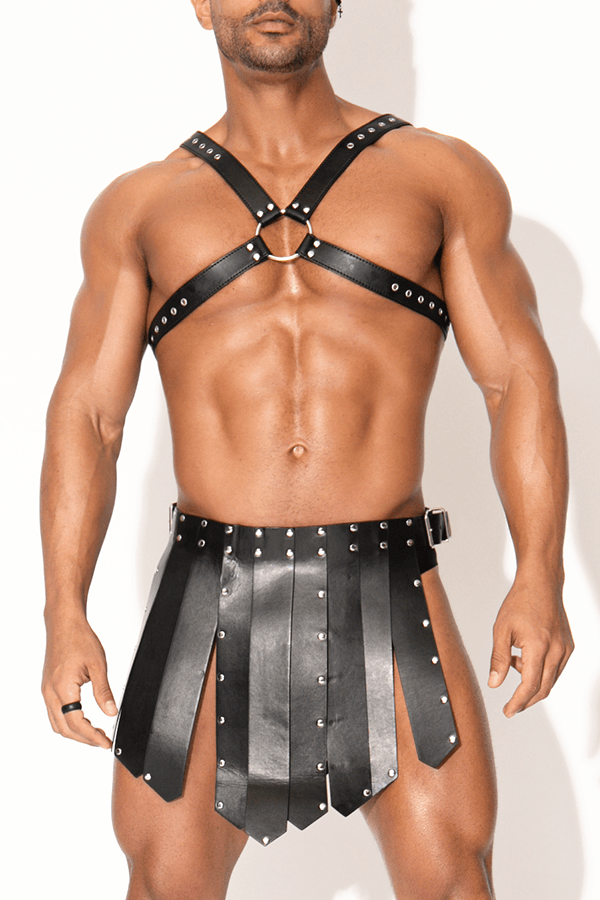 Looking to show off your self-confidence while having a little fun at the same time? If so, this is the skirt for you. It’s made from faux leather and looks great on everyone! The stretchy fit allows for freedom of movement, which is perfect for circuit parties, leather parties, or when you just want to be wild at Halloween. Tags: men leather, jj malibu canada, roleplay