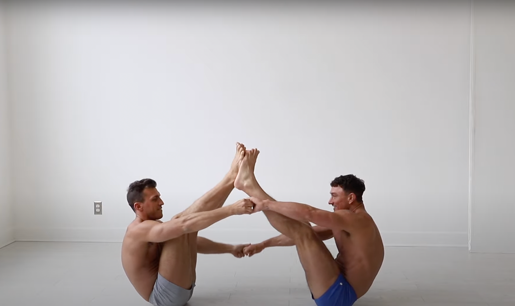 Shirtless Jock Yoga Challenge with Cade Maddox & Kevin Benoit - JJ Malibu 