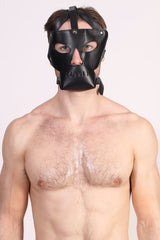 Kinky Leather Face Mask with Eye and Nose Cutouts and Breathable Mouth Cage