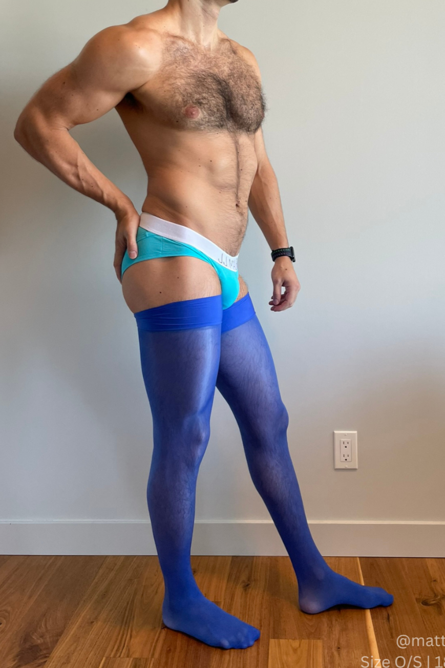 Allure Roll-Up Stockings - Neon Blue