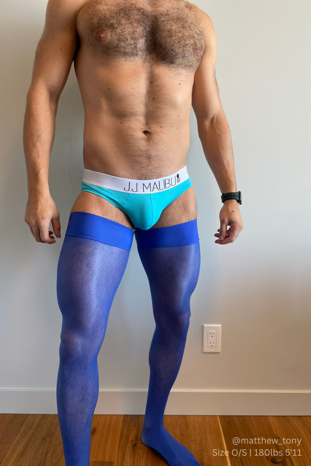 Allure Roll-Up Stockings - Neon Blue