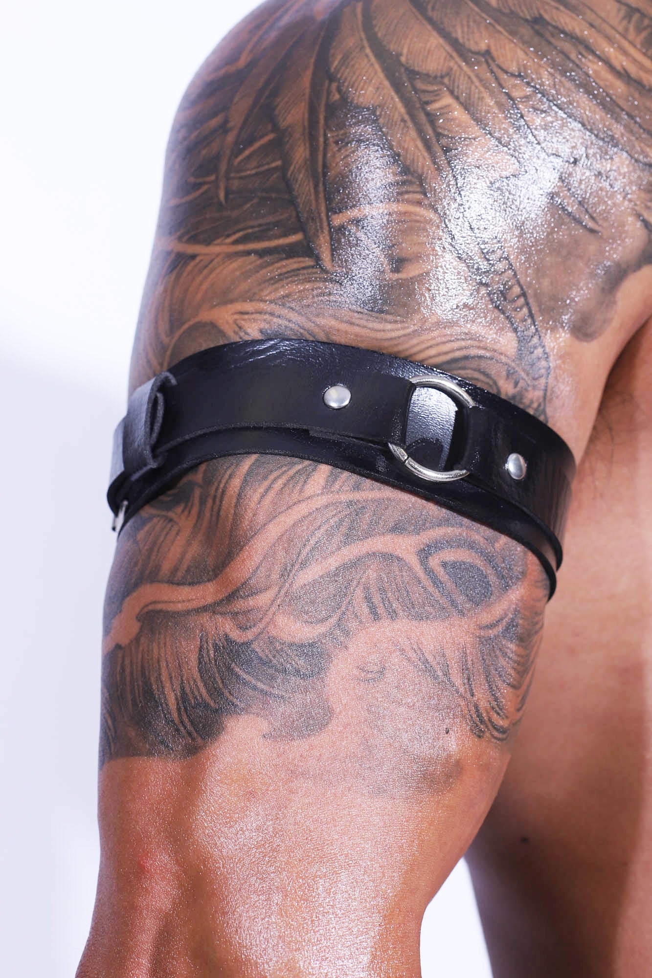 Vegan Leather Arm Bands with Buckle - Black