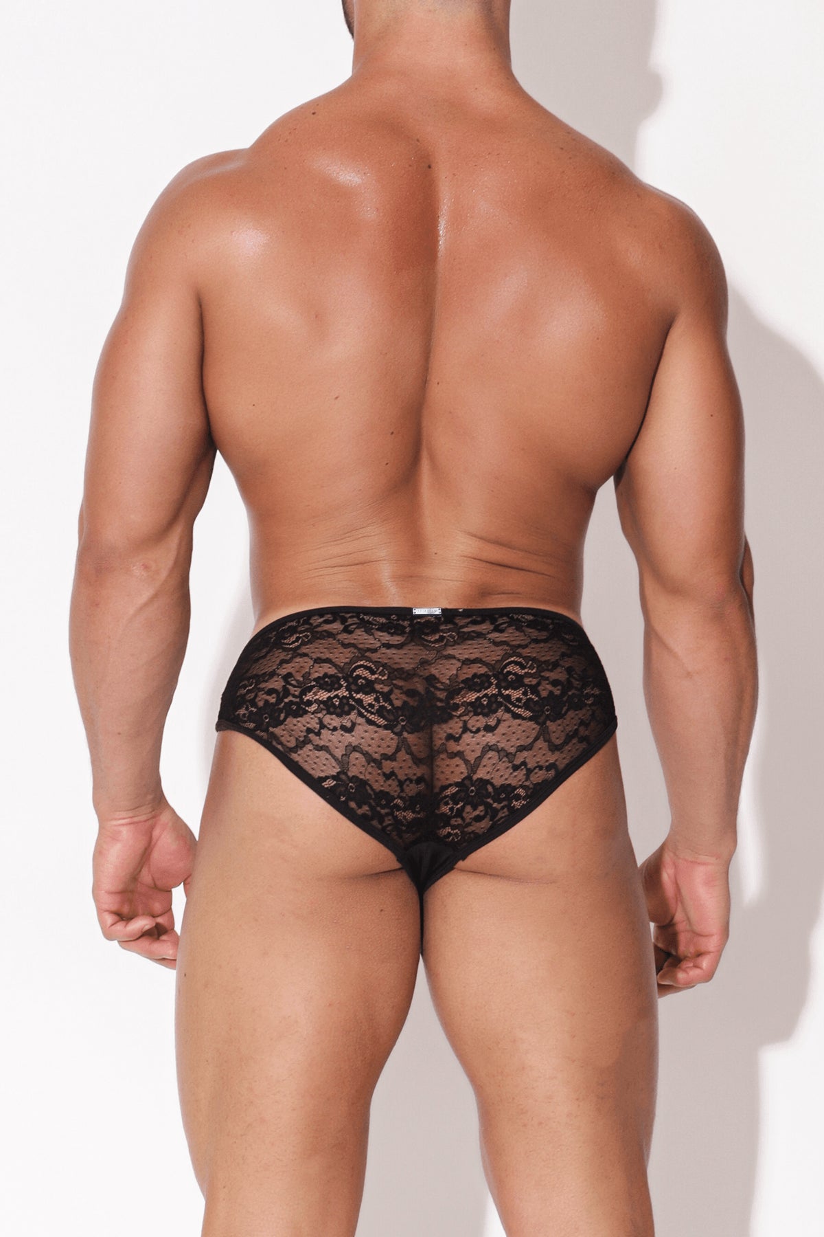 Floral Mesh Lace Men's Lingerie Briefs - Black