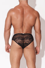 Floral Mesh Lace Men's Lingerie Briefs - Black