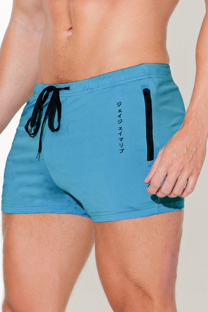 Karma 2" Short Shorts with Zipper Pockets - Azure Blue - JJ Malibu 