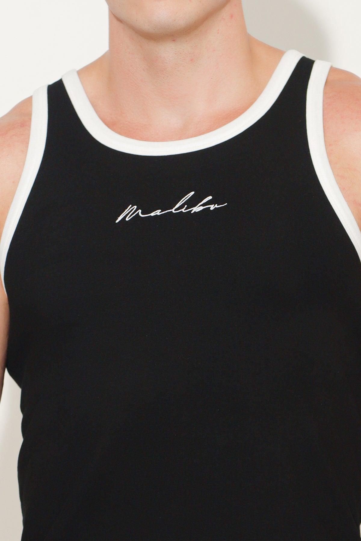 Muscle Fit Ribbed Tank - Malibu Black - JJ Malibu 