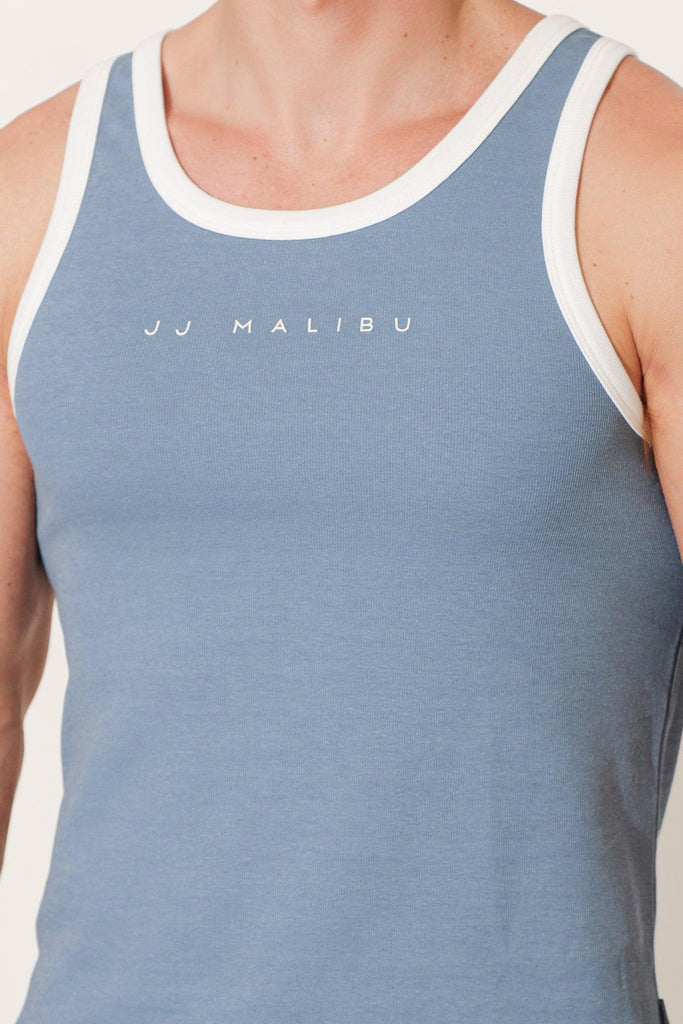Muscle Fit Ribbed Tank - Blue Logo - JJ Malibu 