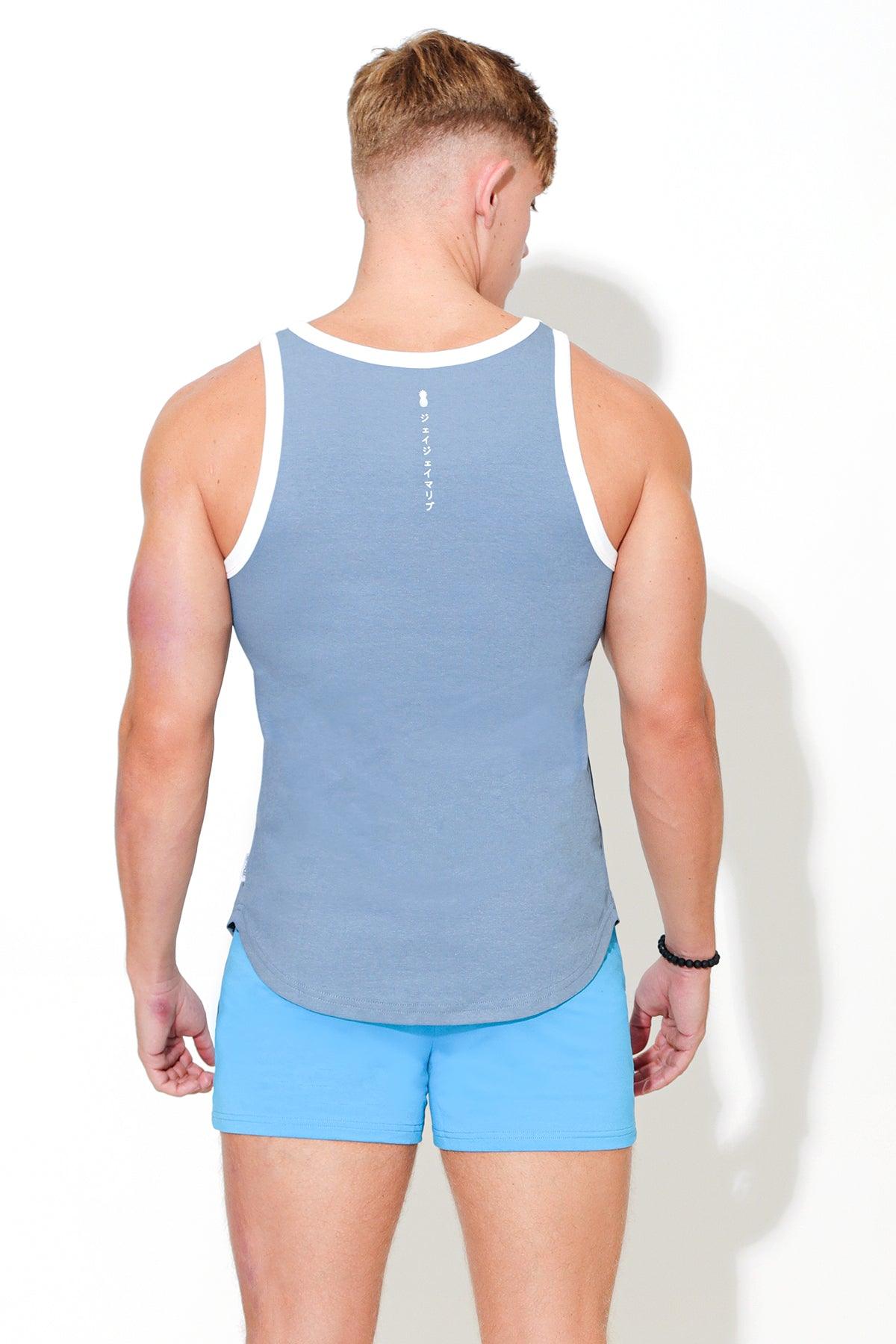 Muscle Fit Ribbed Tank - Blue Logo - JJ Malibu 