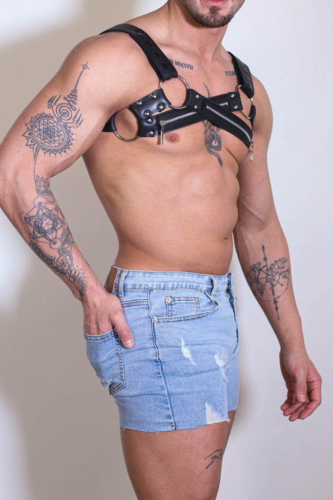 X-Marks-the-Spot Vegan Leather Zip Harness - Black - JJ Malibu 