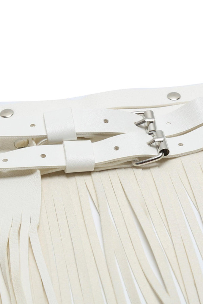 Ride-It Vegan Leather Belt with Fringe - Off White - JJ Malibu 