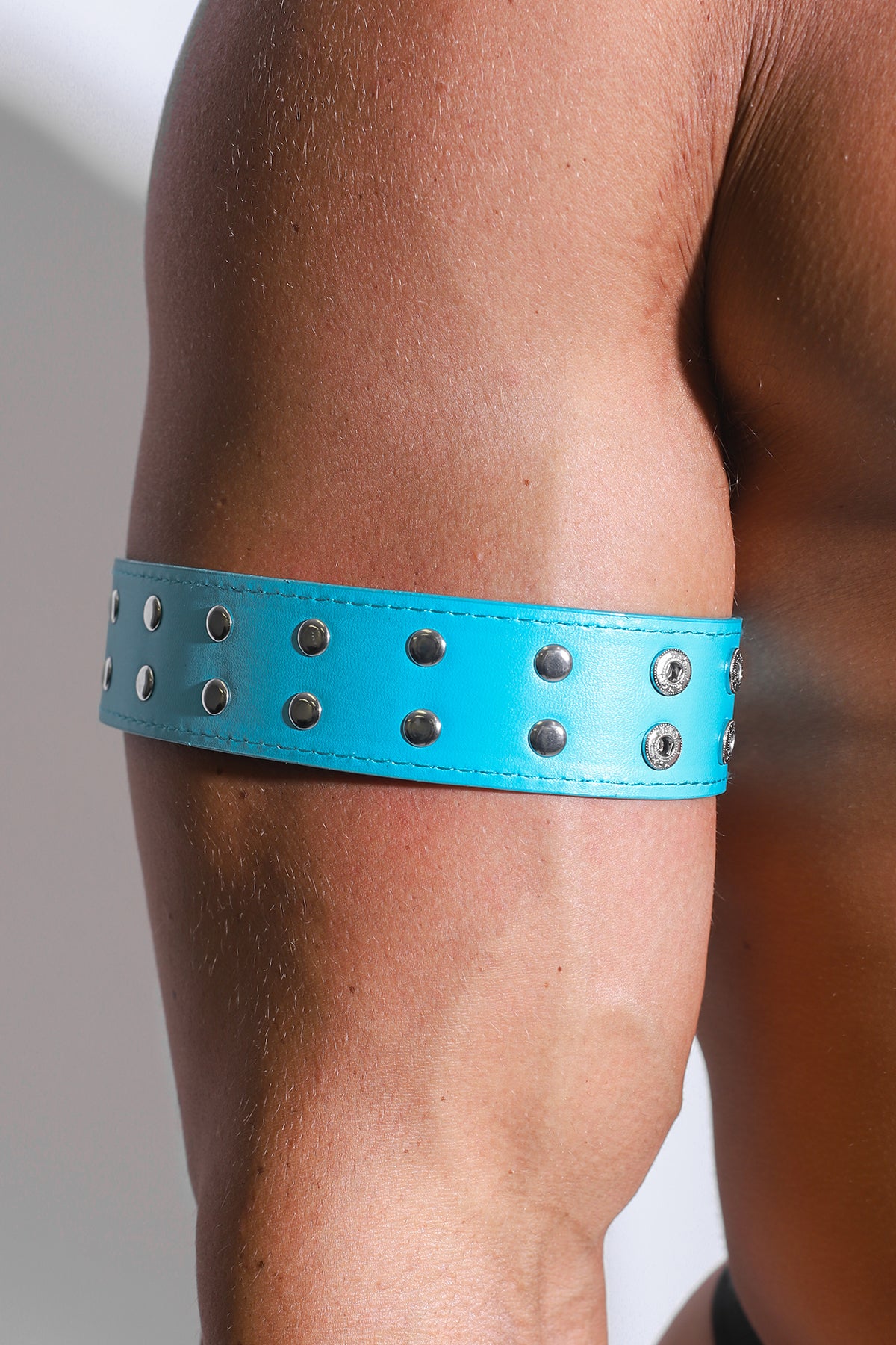 Vegan Leather Studded Arm Band - Light Blue