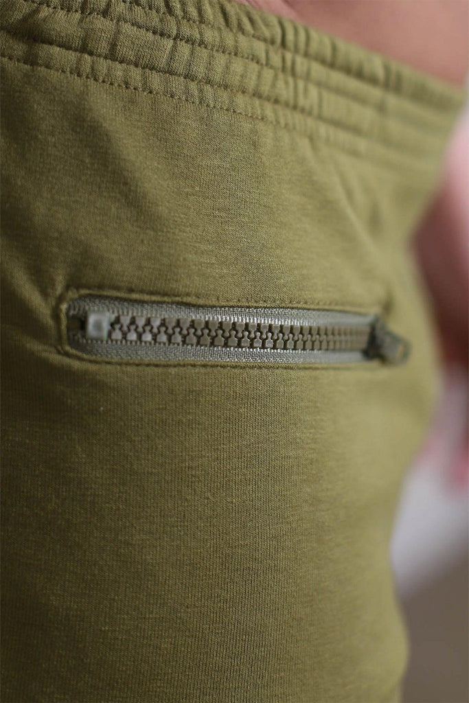 Varsity 2" Short Shorts with Zipper Pocket - Olive - JJ Malibu 