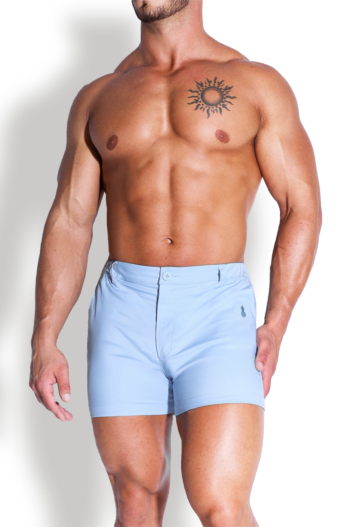 Muscle-fit Men's 4'' Stretchy Chino Shorts - Light Blue