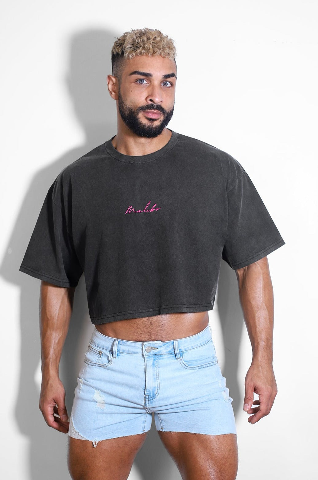 Vintage-Washed Drop-Shoulder Crop Tee - Malibu Signature