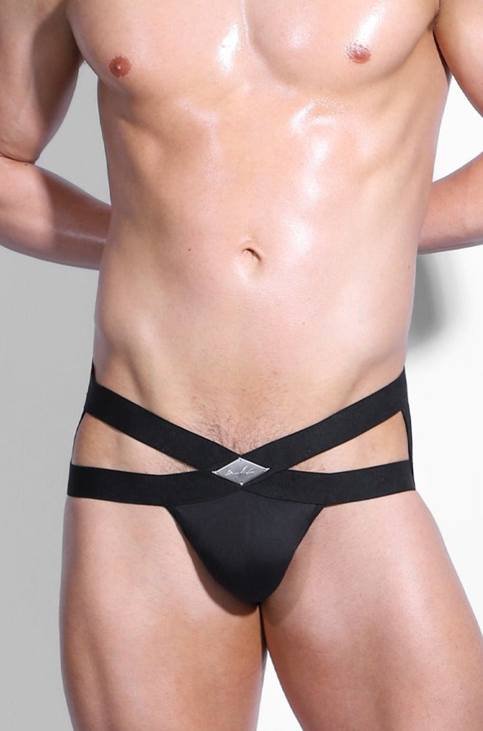 Hustler Cross Jockstrap - Obsidian Black