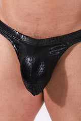 Nocturnal Glimmer Thong with Bulge Pouch - Midnight Croc