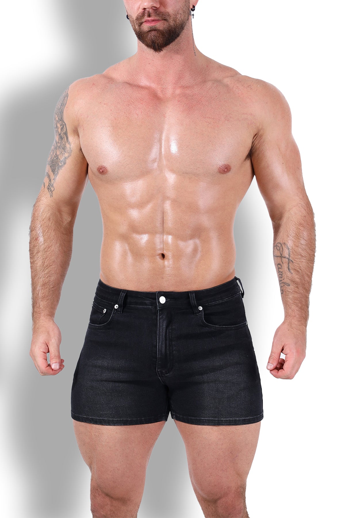 Peek-A-Boo Denim Shorts - Black