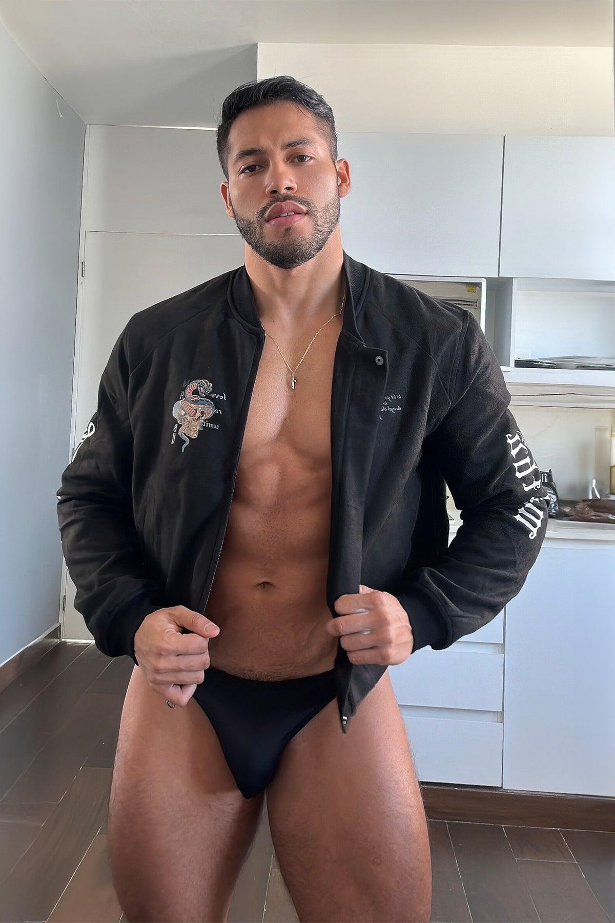 Cropped Suede Bomber Jacket - Black - JJ Malibu 