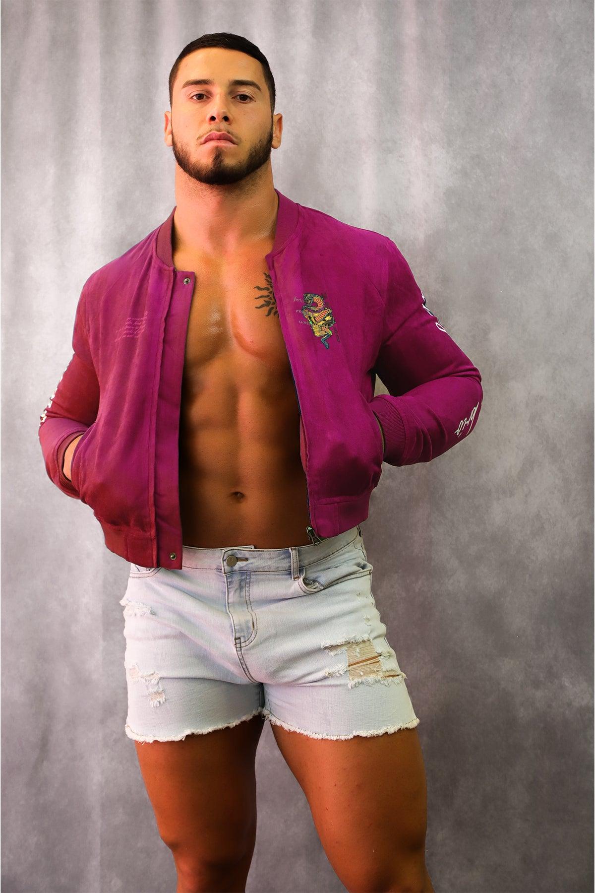 Cropped Suede Bomber Jacket - Magenta - JJ Malibu 