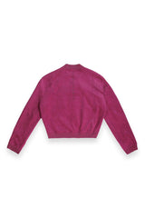 Cropped Suede Bomber Jacket - Magenta - JJ Malibu 