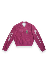 Cropped Suede Bomber Jacket - Magenta - JJ Malibu 