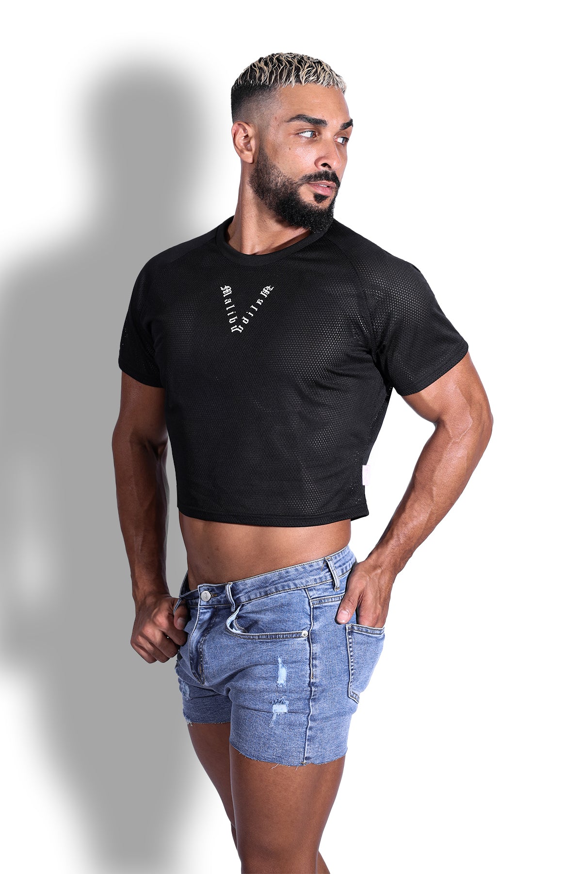 Jersey Mesh Cropped T-Shirt - Midnight Black