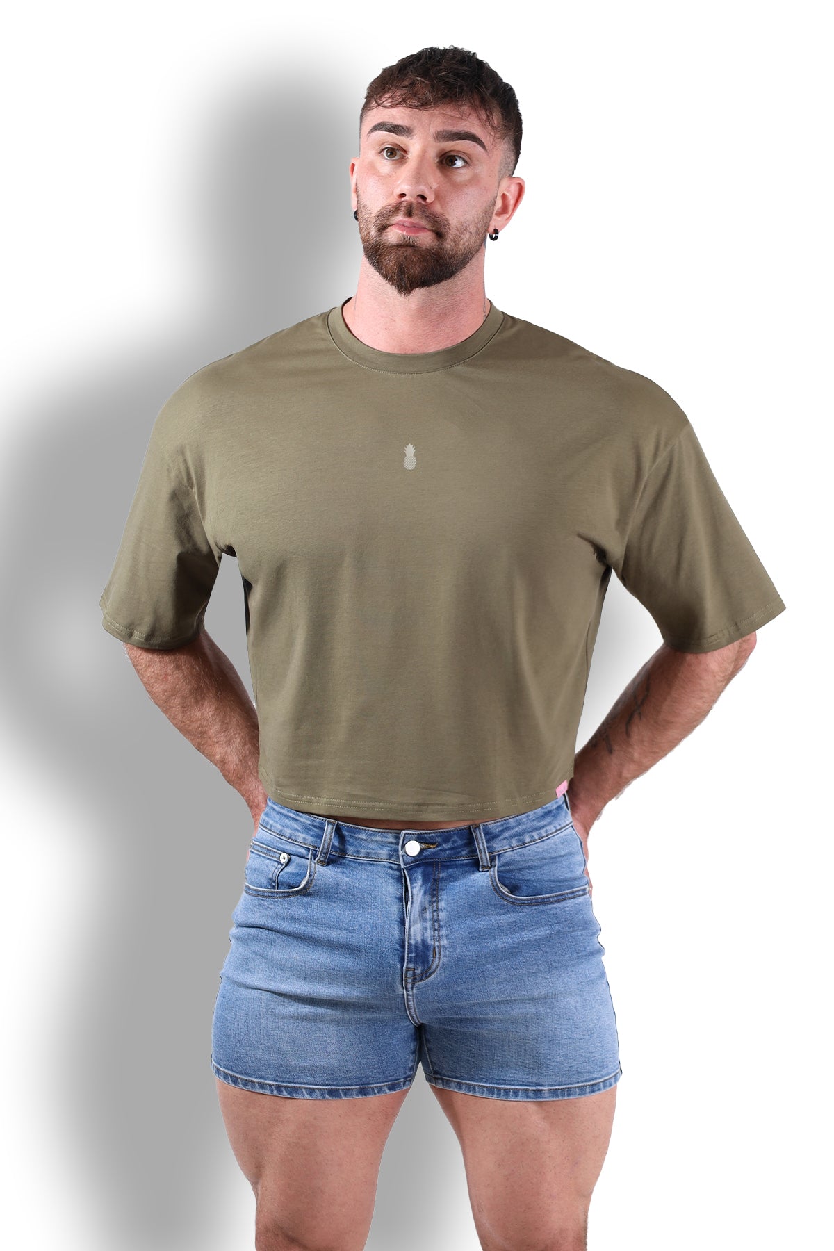 Oversized Relaxed Crop Top - Olive