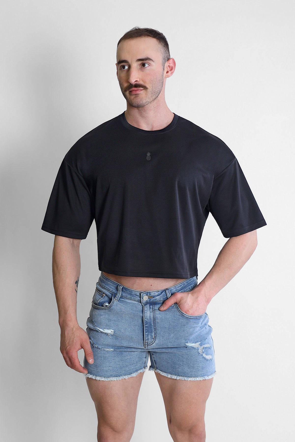 Cool-Dry Oversized Relaxed Crop Top - Black