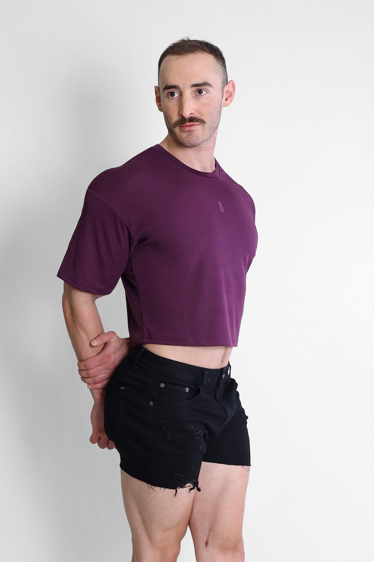 Cool-Dry Oversized Relaxed Crop Top - Plum Purple