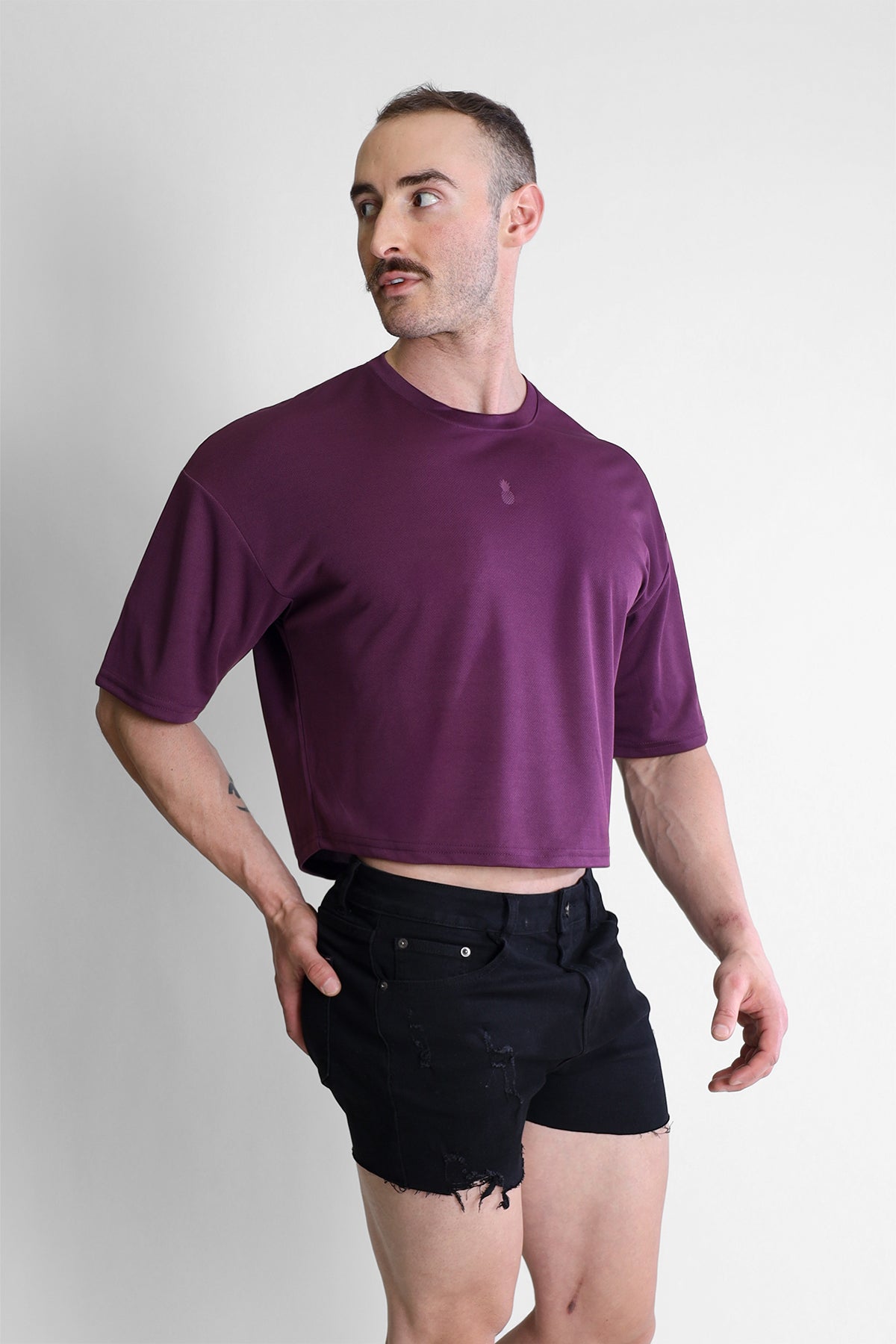 Cool-Dry Oversized Relaxed Crop Top - Plum Purple