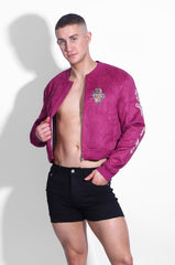 Cropped Suede Bomber Jacket - Magenta