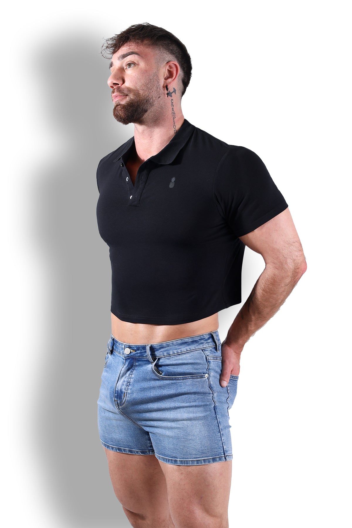 Fitted Polo Crop Top - Black