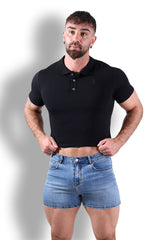 Fitted Polo Crop Top - Black