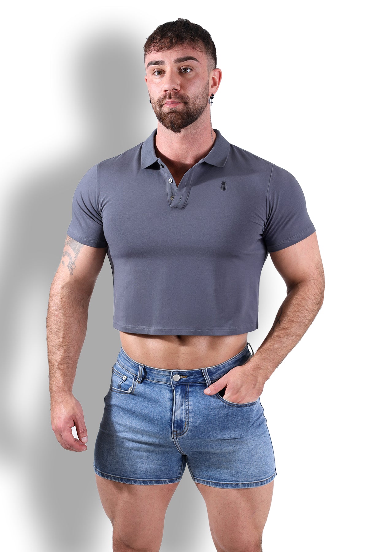 Fitted Polo Crop Top - Dark Grey