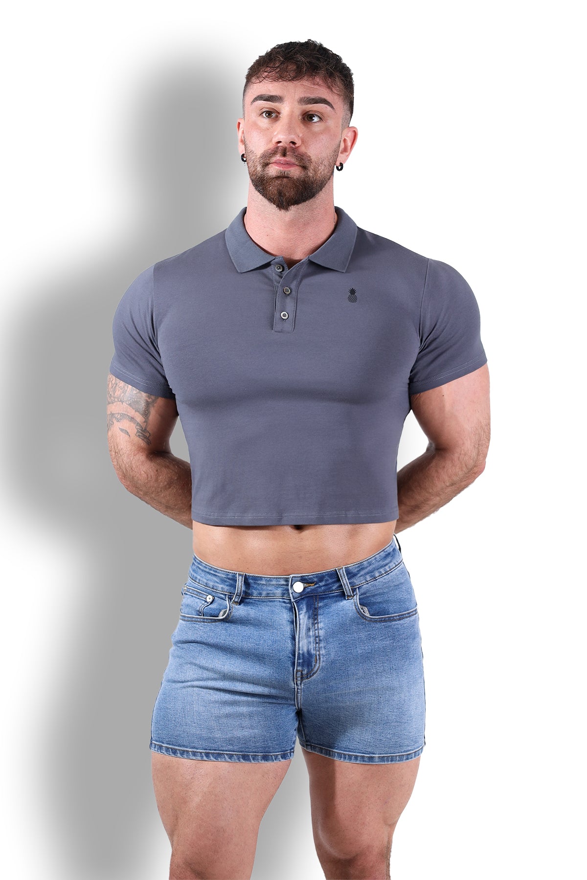 Fitted Polo Crop Top - Dark Grey