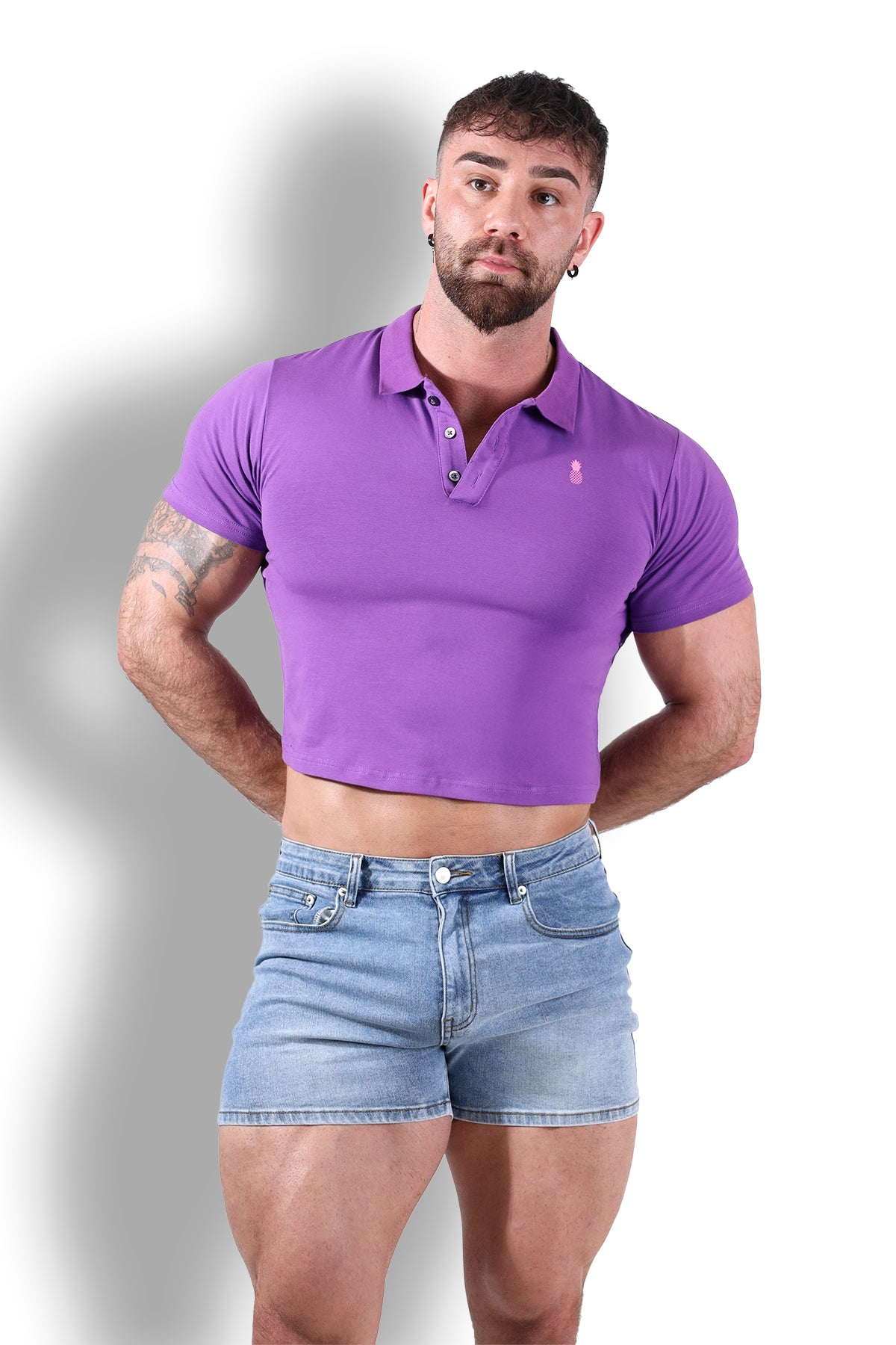 Fitted Polo Crop Top - Purple