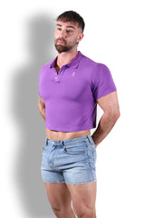 Fitted Polo Crop Top - Purple