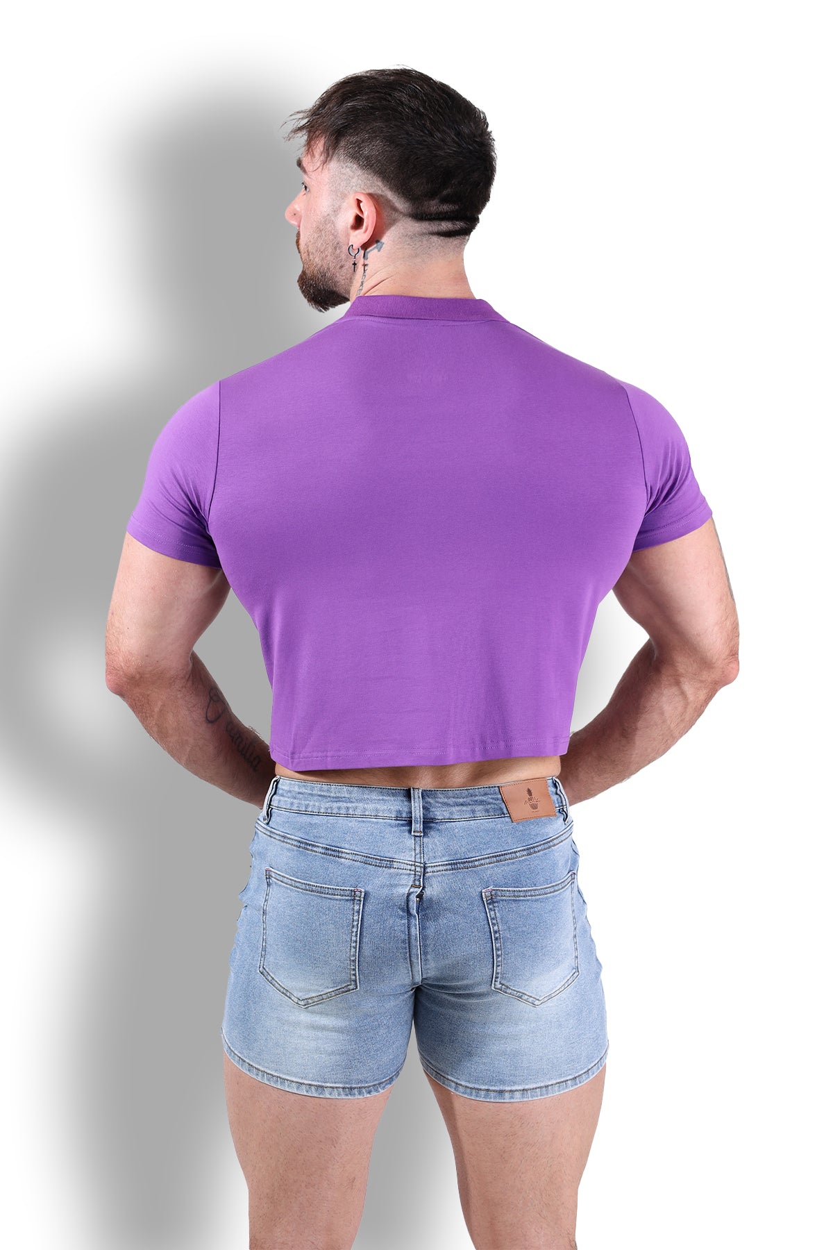 Fitted Polo Crop Top - Purple