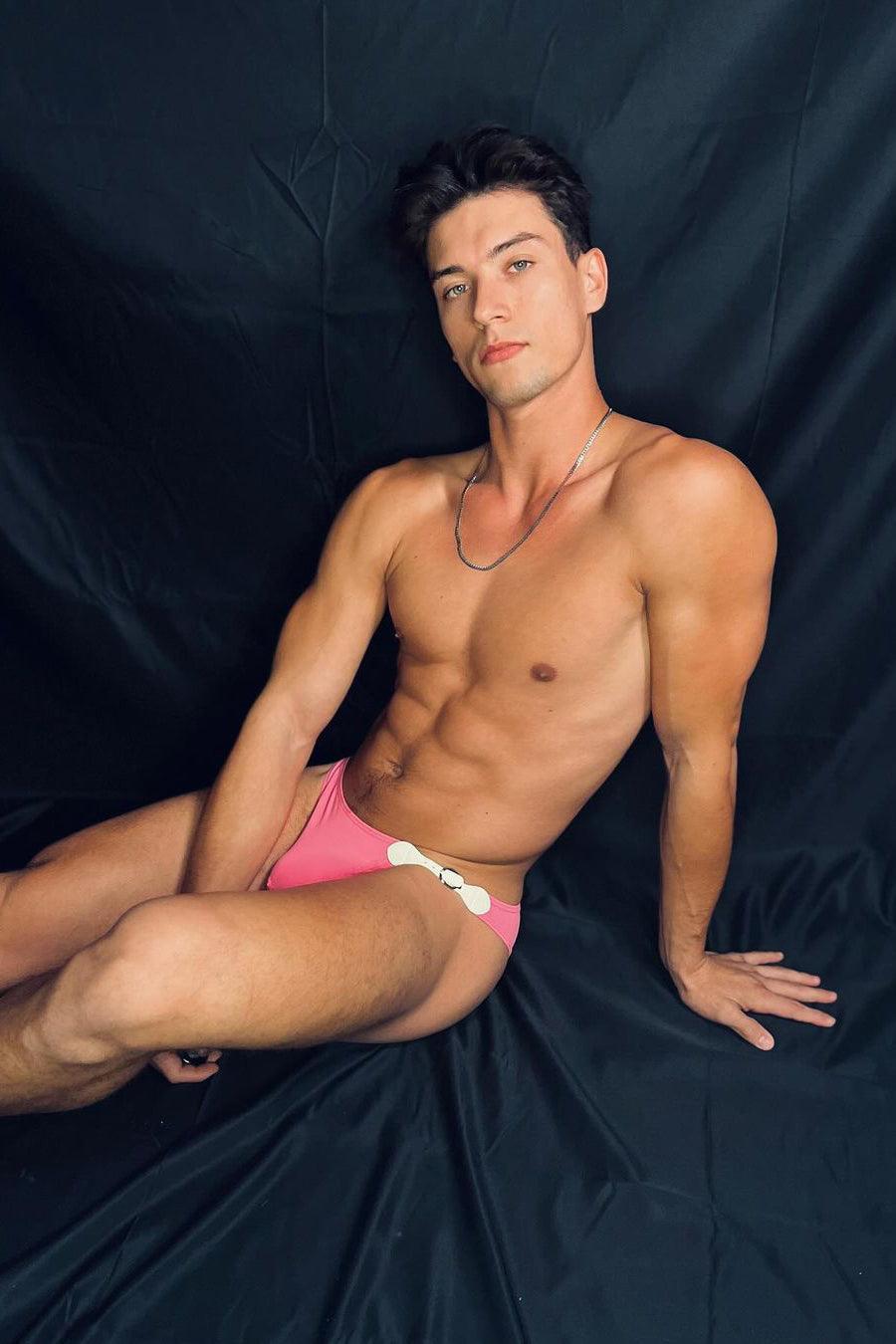 Renaissance Ultra Low Swim Briefs - Neon Pink w/ White Buckle - JJ Malibu 