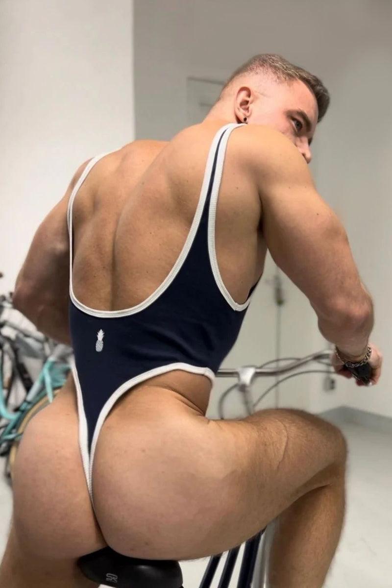 Afterglow Ribbed Bodysuit - Navy w/ White Trim - JJ Malibu 