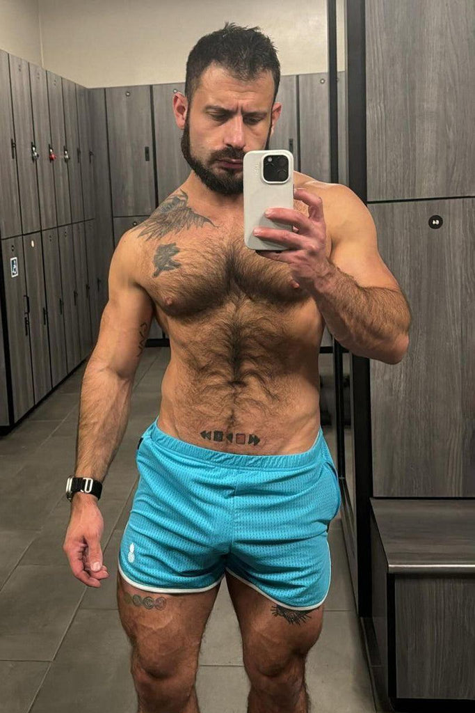 Work-It-Out Perforated 4" Short Shorts - Baby Blue - JJ Malibu 