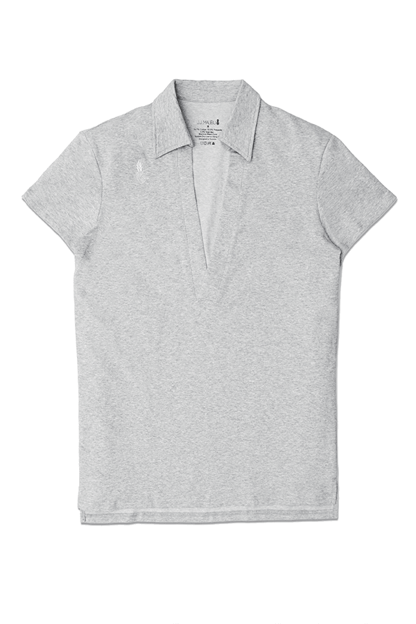 Fitted Deep V Neck Polo Shirt - Grey - JJ Malibu 