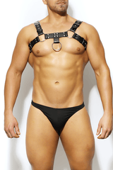 Wrap your partner in alluring leather with this demanding Harness. The faux leather straps on a fully adjustable design make getting dressed up easy, whether as a prop or a part of your play. Whether for kinky fun or festival wear, this Harness adds an instant boost to your look. Tags: mens big bulge, gay lingerie, gay men in lingerie