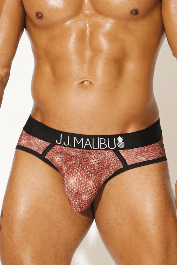 Late Night Mesh Briefs with Bulge Pouch - Red Lilies - JJ Malibu 