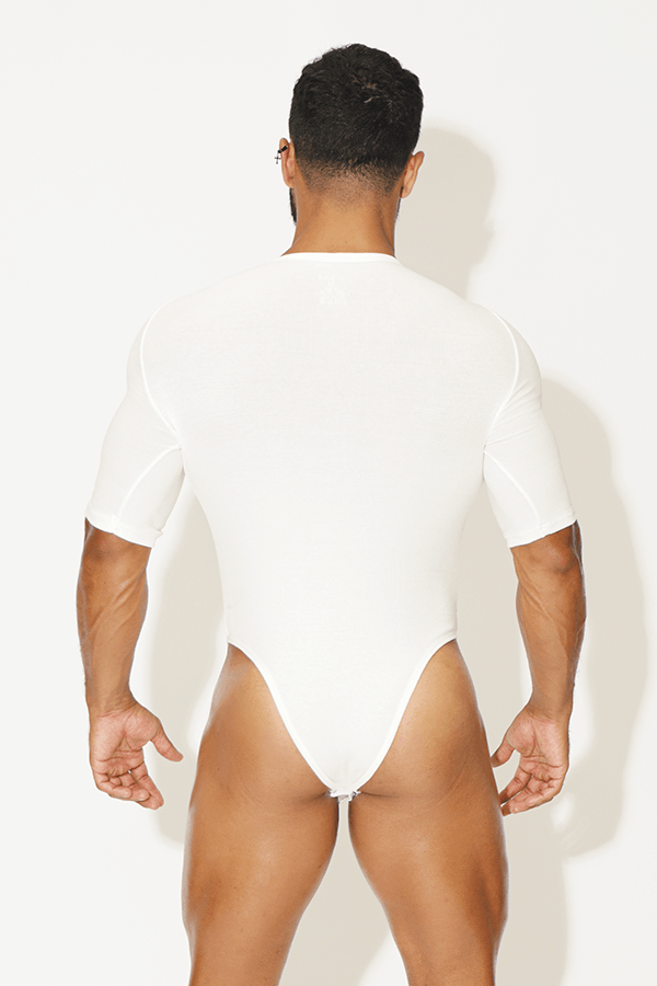 Striker V-Neck Half Sleeve Bodysuit - White - JJ Malibu 