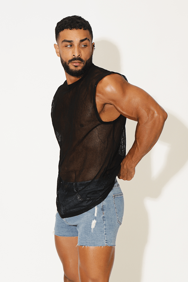 Attention Sheer Muscle Tank - Black - JJ Malibu 