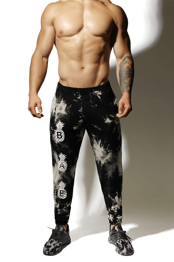 Classic Tapered Ankle Joggers - Black Tie Dye with Pineapple Print - JJ Malibu 