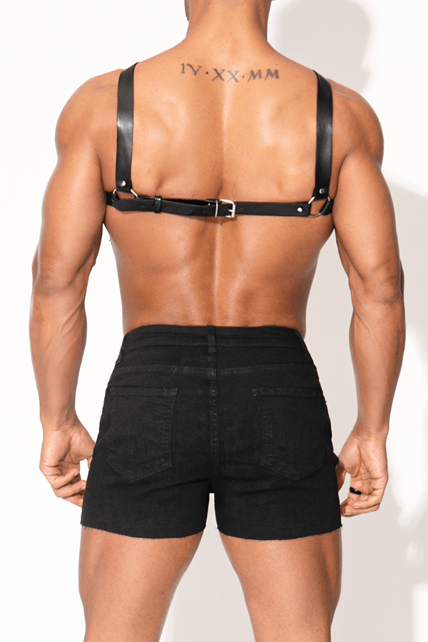 Get ready to explore a new world of pleasure and pain with this vegan leather harness. It’s perfect for the bedroom, leather parties, and BDSM play. The adjustable back strap means this harness will fit any body type, male or female. Tags: mens big bulge, gay men harness, mens leather underpants, BDSM, roleplay