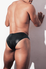 Nocturnal Vegan Leather Brief with Bulge Pouch - Crocodile Pattern - JJ Malibu 